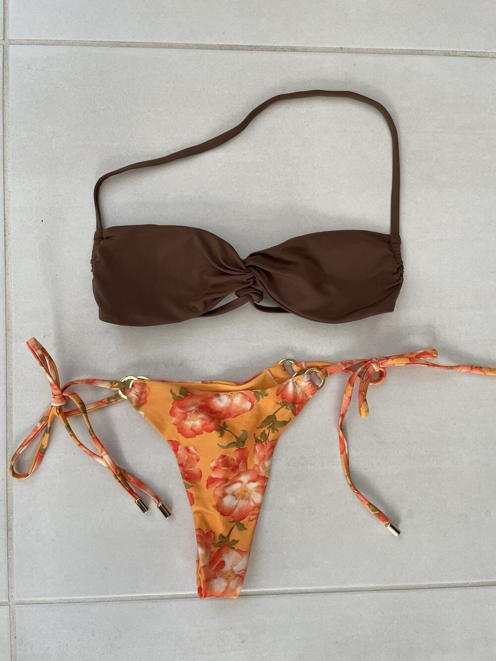 Monday‎ Swim Thong Bikini Bottom Swimsuit Floral Color Block Swimwear